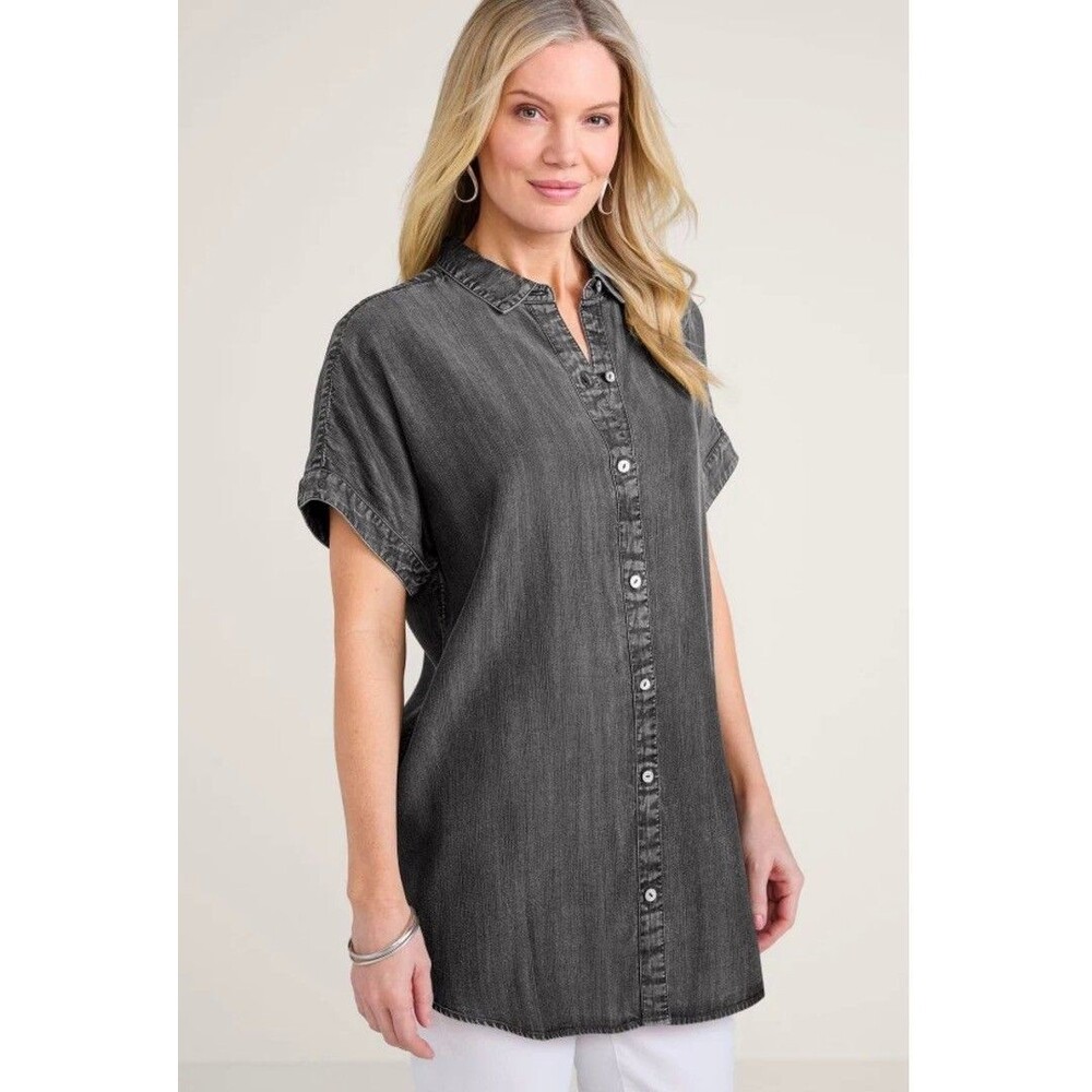 Soft Surroundings Size MEDIUM Je Veux TENCEL Shirt in Medium Grey Wash Coverage